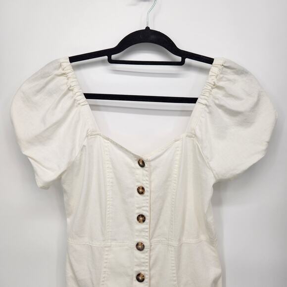Madewell White Linen Cotton Short Puff Sleeve Button Down Mini Dress Women's 2 - Picture 8 of 12